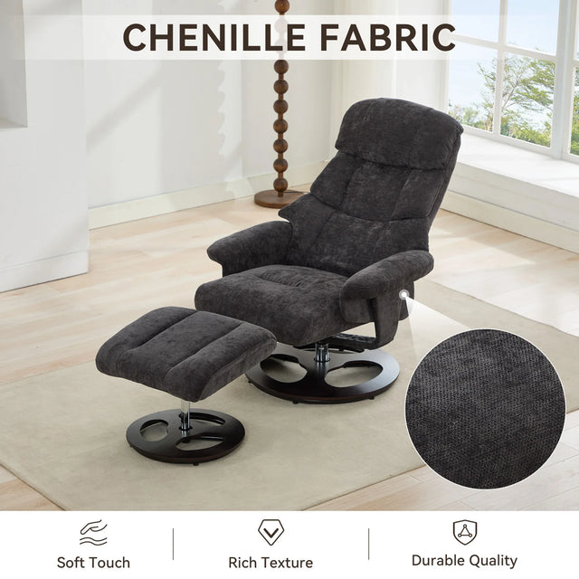 Modern Chenille Recliner Chair With Ottoman And Massage - Omega Lifestyles