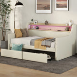Twin PU Leather Daybed With Storage Drawers Charging Station - Omega Lifestyles