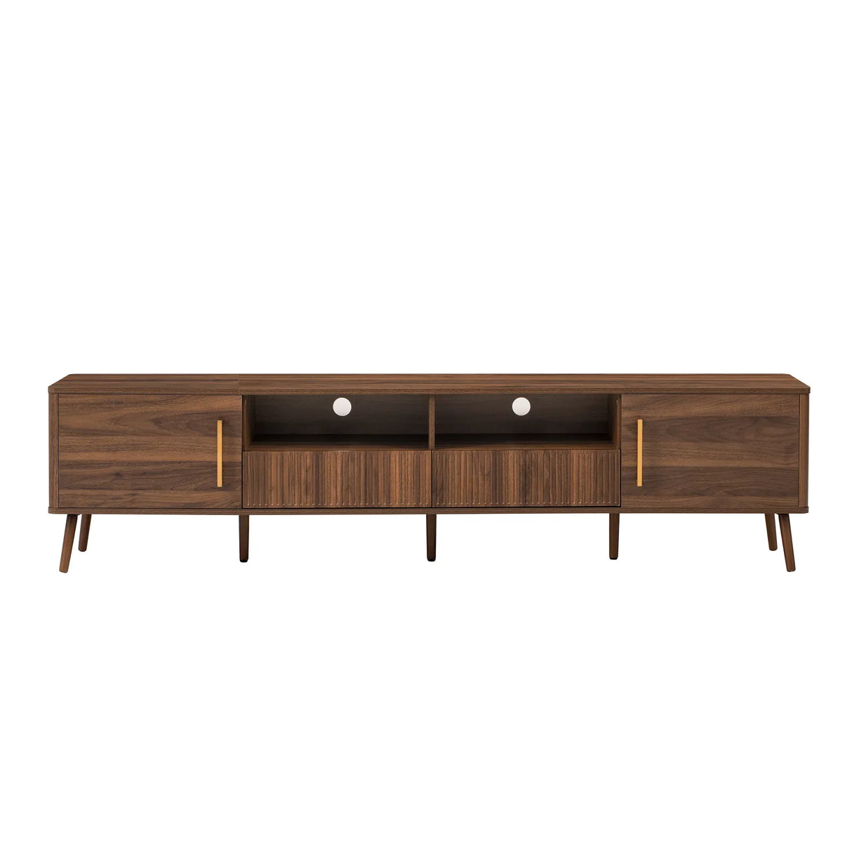 Modern Walnut TV Stand With Soft-Close Doors and Storage - Omega Lifestyles