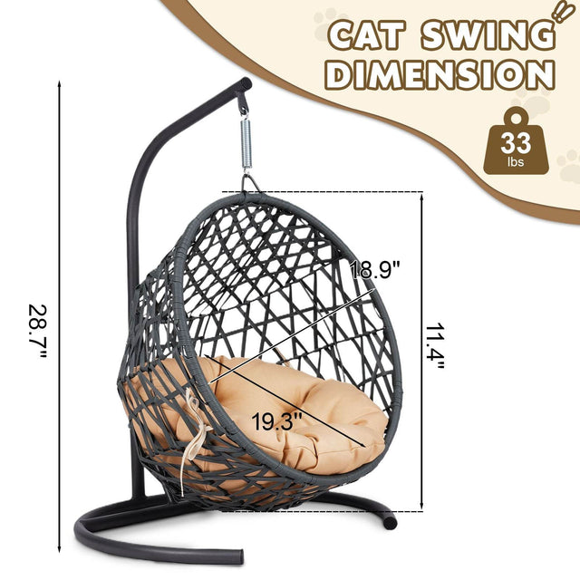 Indoor Hanging Cat Hammock Bed With Stand And Cushion - Omega Lifestyles
