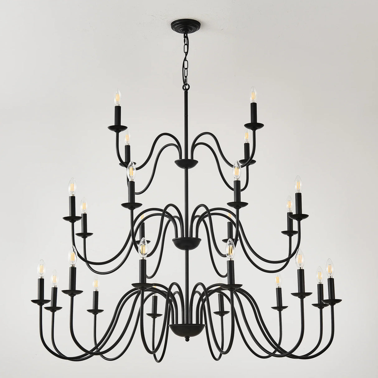 Farmhouse 24-Light Matte Black Metal Chandelier - Omega Lifestyles