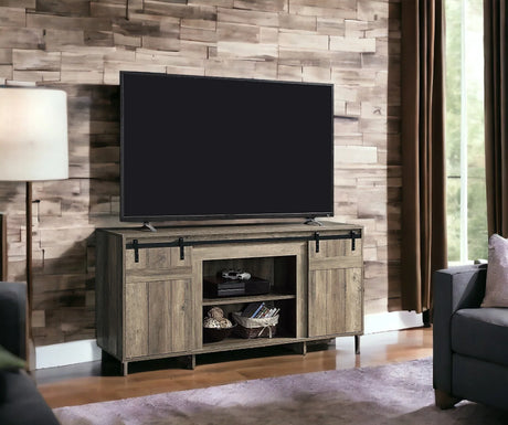 Gray Washed Synthetic Wood Barn Door TV Stand - Omega Lifestyles