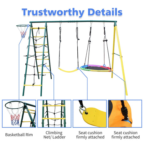 Kids Outdoor Steel Frame 2-Seat Swing Set Playground - Omega Lifestyles
