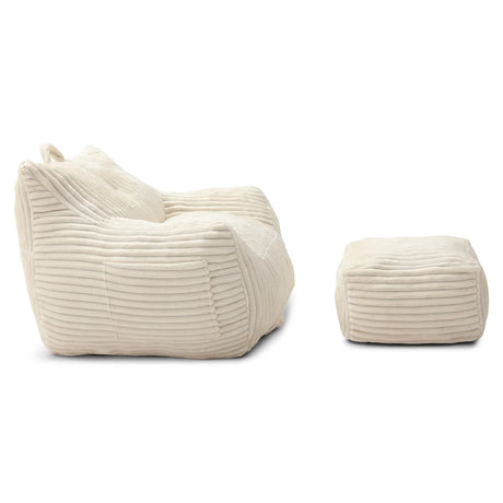 Giant Corduroy Bean Bag Chair With Armrests Footstool - Omega Lifestyles