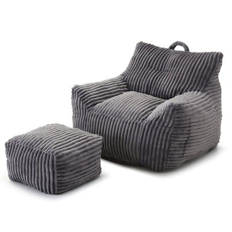 Giant Medium-Soft Corduroy Bean Bag Chair With Footstool - Omega Lifestyles