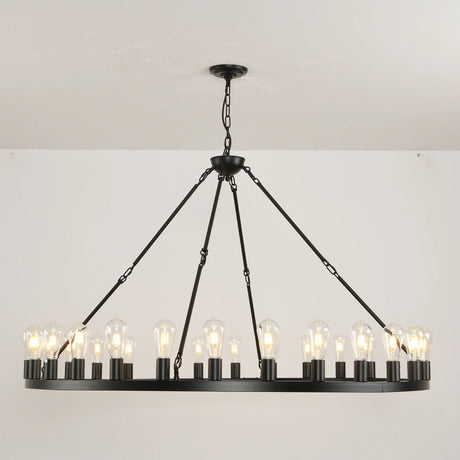 Large 53 Inch Matte Black Wagon Wheel Chandelier - Omega Lifestyles