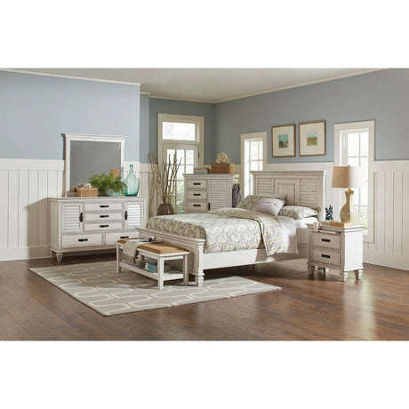 King Farmhouse Distressed White Wood Panel Bed Frame - Omega Lifestyles