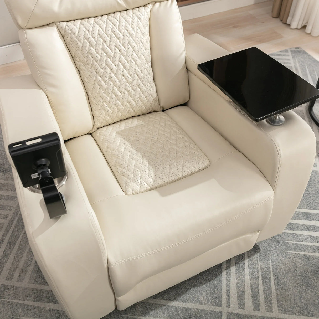 Power PU Leather Recliner Chair With Tray Table USB Port - Omega Lifestyles