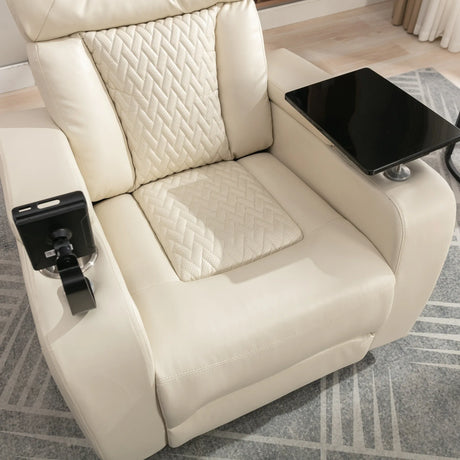 Power PU Leather Recliner Chair With Tray Table USB Port - Omega Lifestyles