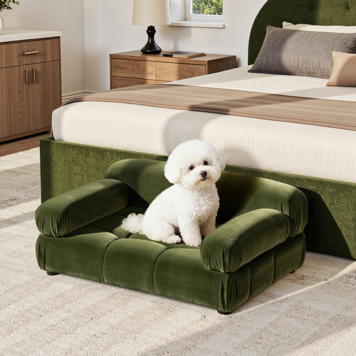 Modern Upholstered Velvet Foam Small Medium Pet Bed