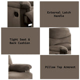 Light Brown Fabric Motion Recliner With Plush Pillow-Top Arms - Omega Lifestyles