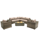 6-Person Grey Wicker Outdoor Seating Set With Fire Pit - Omega Lifestyles