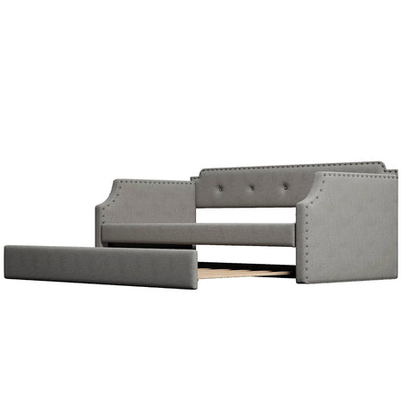 Gray Linen Upholstered Twin Daybed With Trundle - Omega Lifestyles