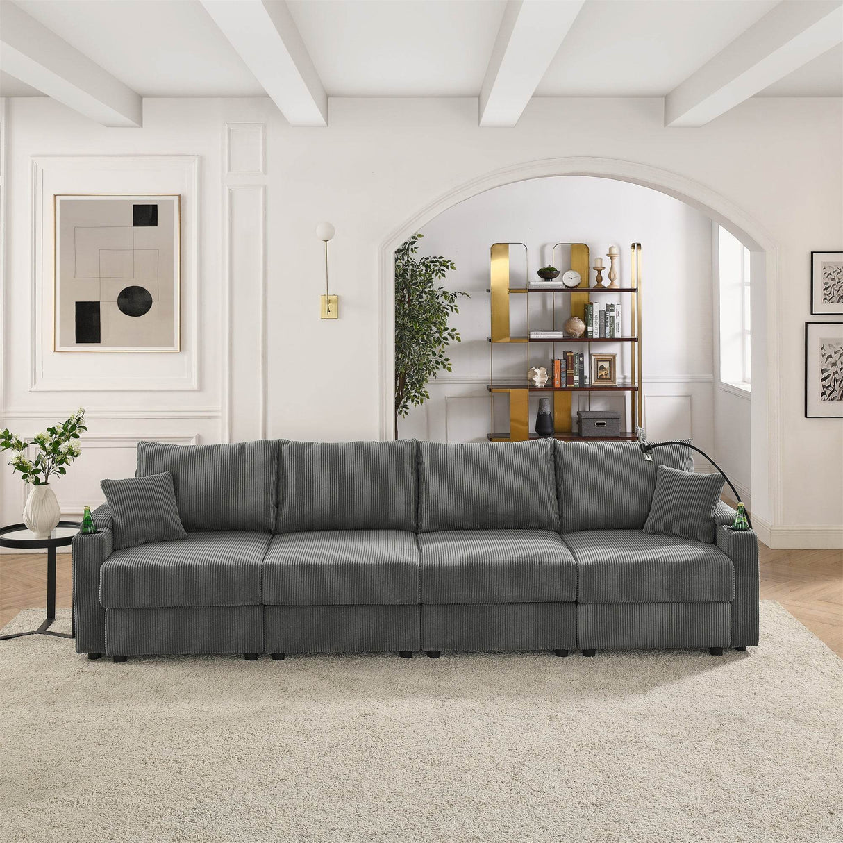 Modern Corduroy 4-Seat Armless Sofa With Storage - Omega Lifestyles