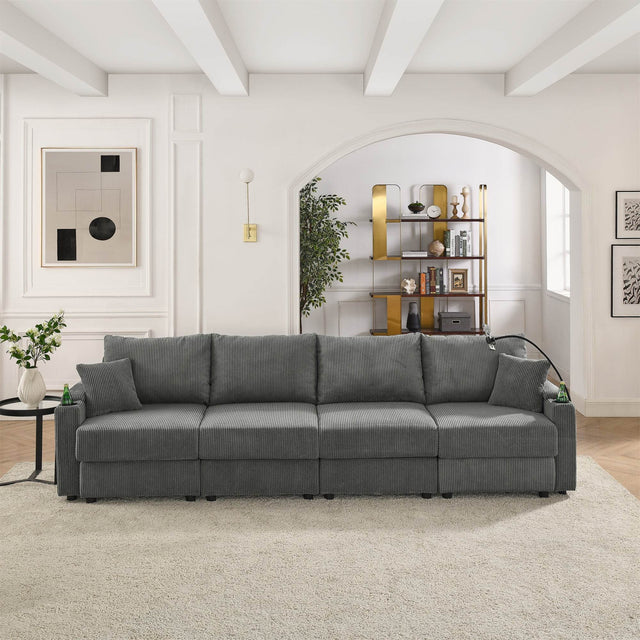 Modern Corduroy 4-Seat Armless Sofa With Storage - Omega Lifestyles