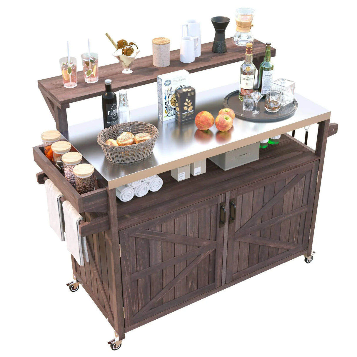 Outdoor Kitchen Island Solid Fir Wood Raised Shelf Cart - Omega Lifestyles