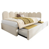 Beige Velvet L-Shaped Twin Daybed With Pull-Out Trundle - Omega Lifestyles