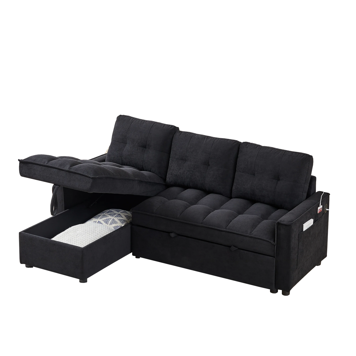 Chenille Reclining Sleeper Sofa Bed With Storage - Omega Lifestyles