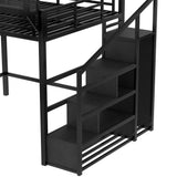 Queen Metal Loft Bed With Storage Stairs USB LED Lighting - Omega Lifestyles