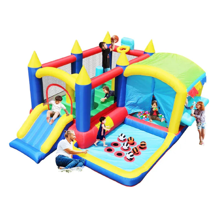 7-in-1 Inflatable Bounce House With Ball Pit Obstacles - Omega Lifestyles