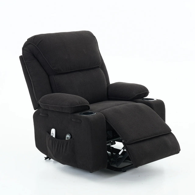 Medium-Firm Corduroy Remote-Controlled Heating Massage Recliner - Omega Lifestyles
