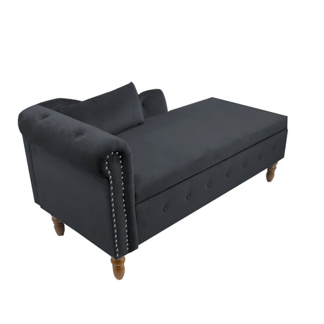 Classic Velvet Storage Chaise Lounge With Pillow - Omega Lifestyles