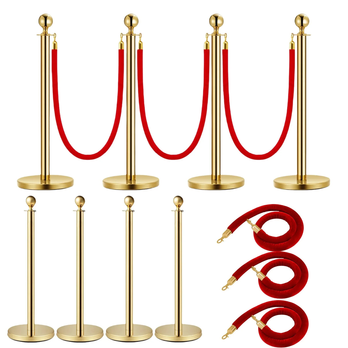 Set of 4 Stainless Steel Gold Velvet Rope Posts - Omega Lifestyles