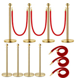 Set of 4 Stainless Steel Gold Velvet Rope Posts - Omega Lifestyles