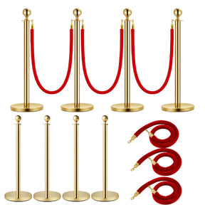 Set of 4 Stainless Steel Gold Velvet Rope Posts - Omega Lifestyles