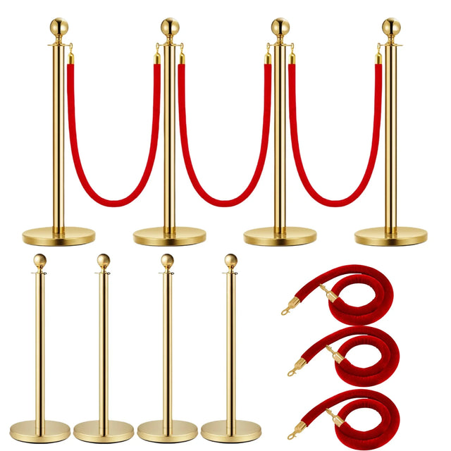 Set of 4 Stainless Steel Gold Velvet Rope Posts - Omega Lifestyles