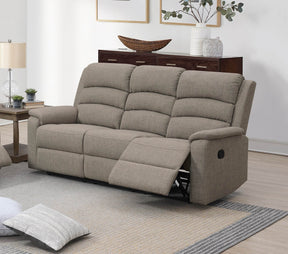 Modern Light Brown Fabric 3-Seat Recliner Sofa - Omega Lifestyles