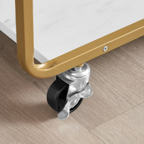 Gold Two-Tier Metal Bar Cart With Wine Rack and Wheels - Omega Lifestyles