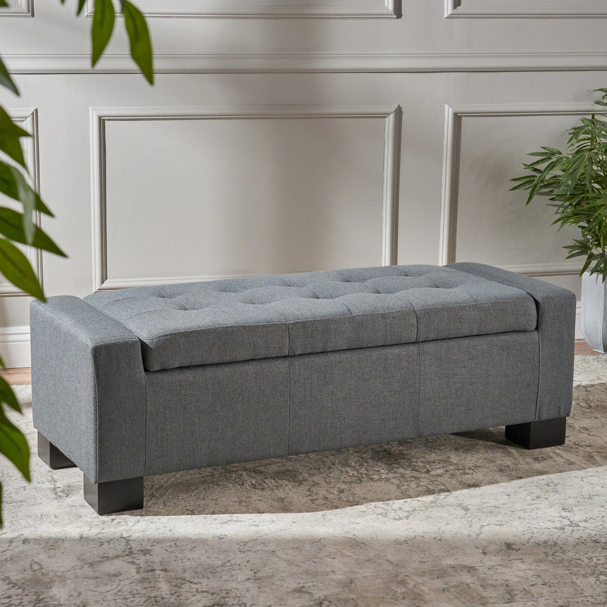 Grey Polyester Storage Ottoman Bench With Hidden Compartment - Omega Lifestyles