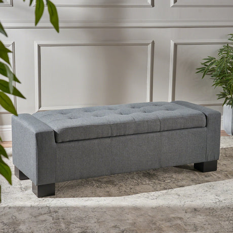 Grey Polyester Storage Ottoman Bench With Hidden Compartment - Omega Lifestyles