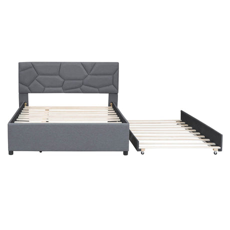 Full Upholstered Platform Bed With Twin Trundle - Omega Lifestyles