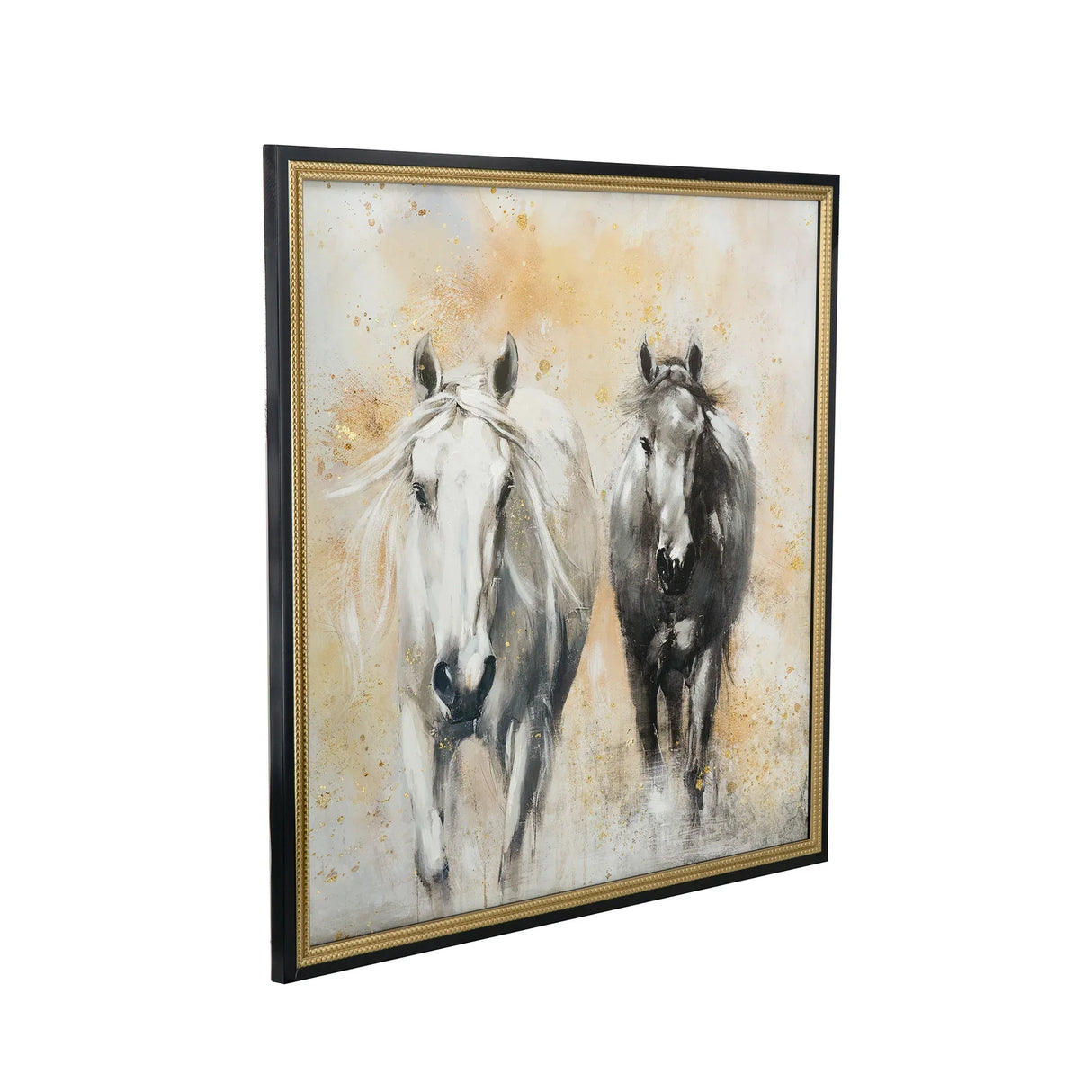 Hand-Painted Black White Horse Canvas Wall Art - Omega Lifestyles