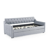 Twin Linen Upholstery Daybed With Erectable Trundle USB Charging - Omega Lifestyles