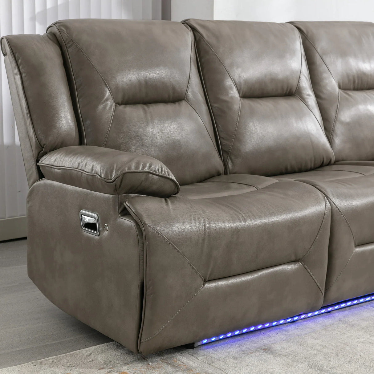 Modern 3-Seater Grey Leather Gel Recliner Chair With LED Light - Omega Lifestyles