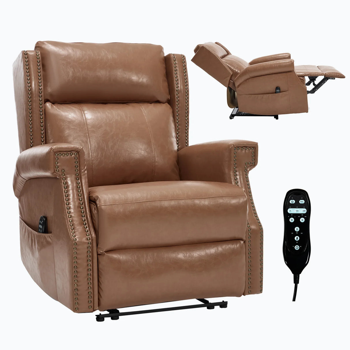 Camel Faux Leather Manual Recliner Chair With Massage Heat - Omega Lifestyles
