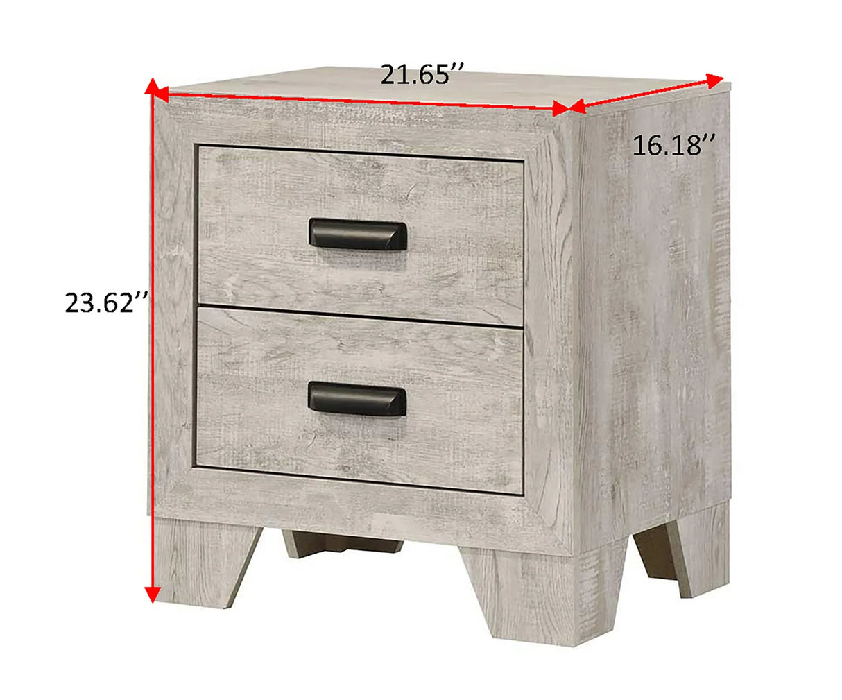 Transitional Whitewashed Wood 2-Drawer Bedside Cabinet - Omega Lifestyles