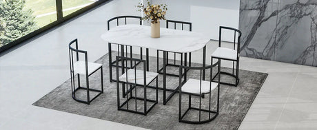 Modern 7-Piece Dining Table Set With Six Chairs - Omega Lifestyles