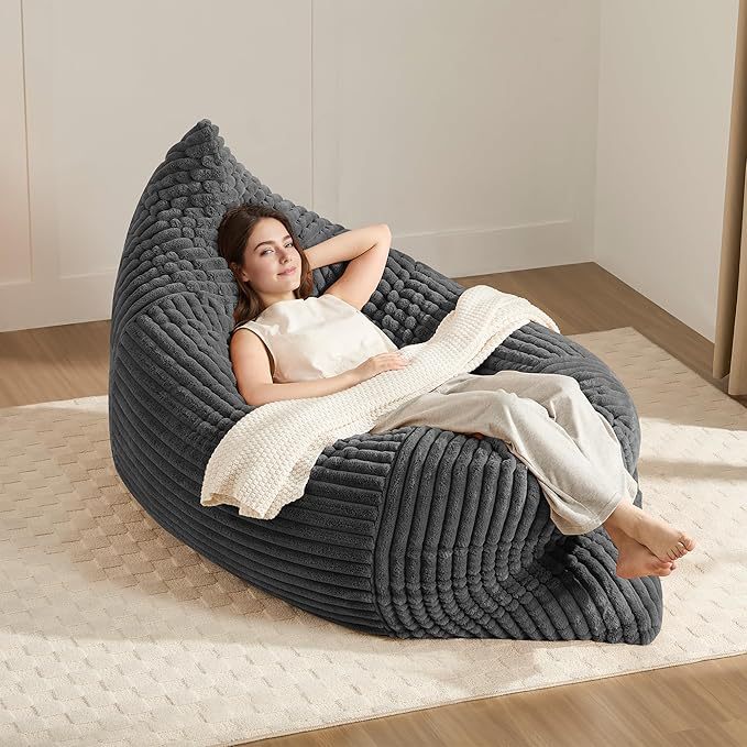 Oversized Dark Grey Flannelette Convertible Bean Bag Chair