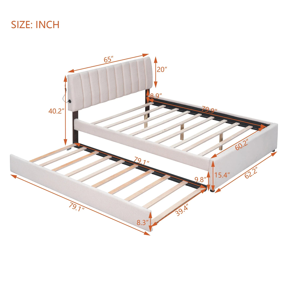 Queen Teddy Fleece Upholstered Platform Bed With Trundle - Omega Lifestyles