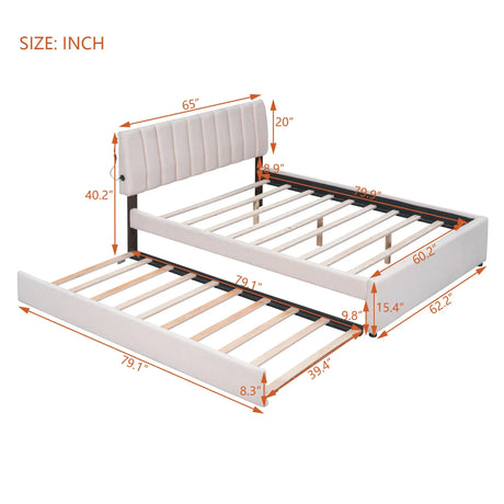 Queen Teddy Fleece Upholstered Platform Bed With Trundle - Omega Lifestyles