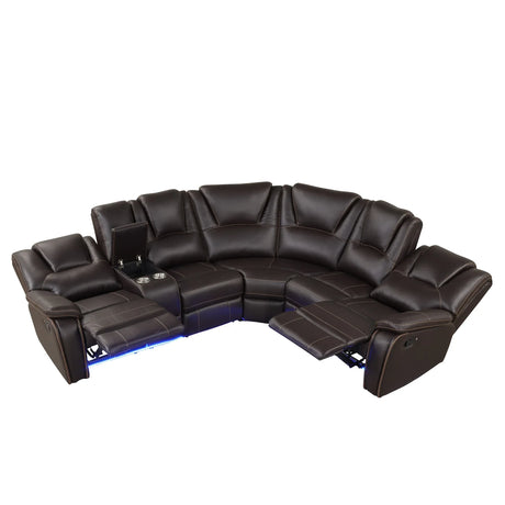 Modern Brown PU Leather Manual Reclining Sectional Sofa - Omega Lifestyles