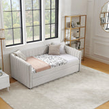 Twin Upholstered Linen Daybed With Functional Trundle - Omega Lifestyles