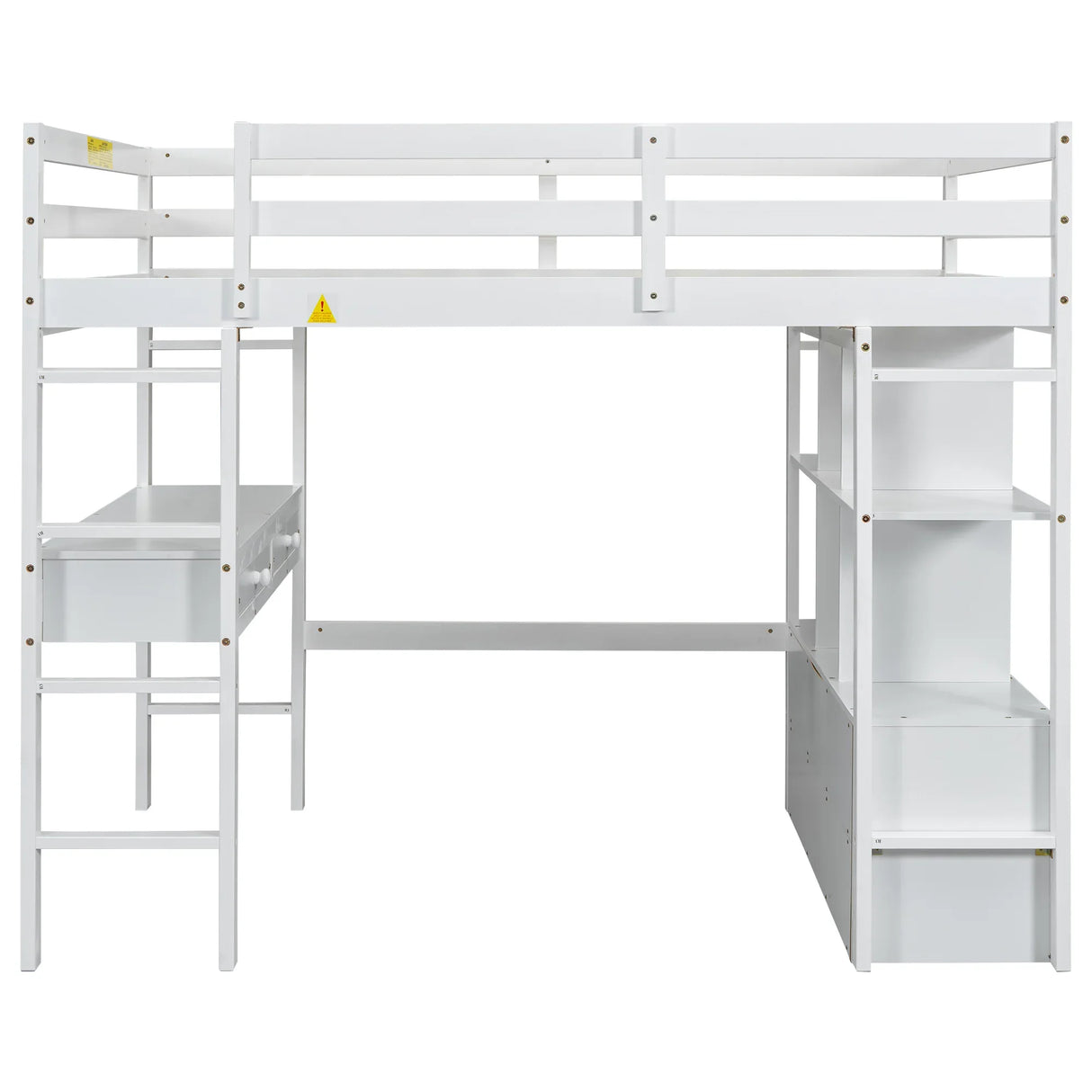 Full White Pine Full Loft Bed With Built-In Desk - Omega Lifestyles