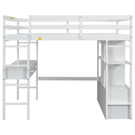 Full White Pine Full Loft Bed With Built-In Desk - Omega Lifestyles