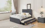 Full Size Upholstered Linen Platform Bed With Trundle Drawers - Omega Lifestyles