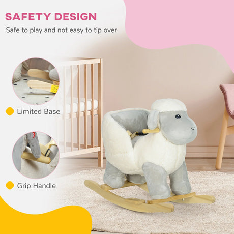 Plush Lamb Toddler Rocking Horse With Safety Belt - Omega Lifestyles